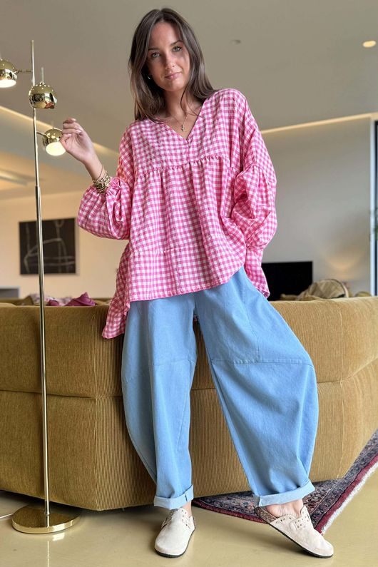 Nonni Gingham Artist Smock Hot Pink